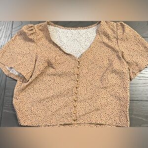 Shein Women’s Short Sleeve Lune Speckled Print Button Loop Blouse Size Large GUC